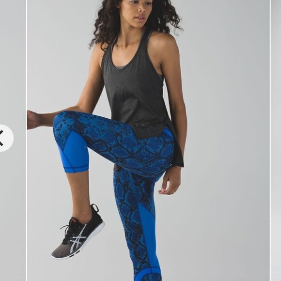 Lululemon Inspire Crop II Mesh Mini Ziggy Snake Sapphire Blue Pipe Leggings 4 - Picture 12 of 13